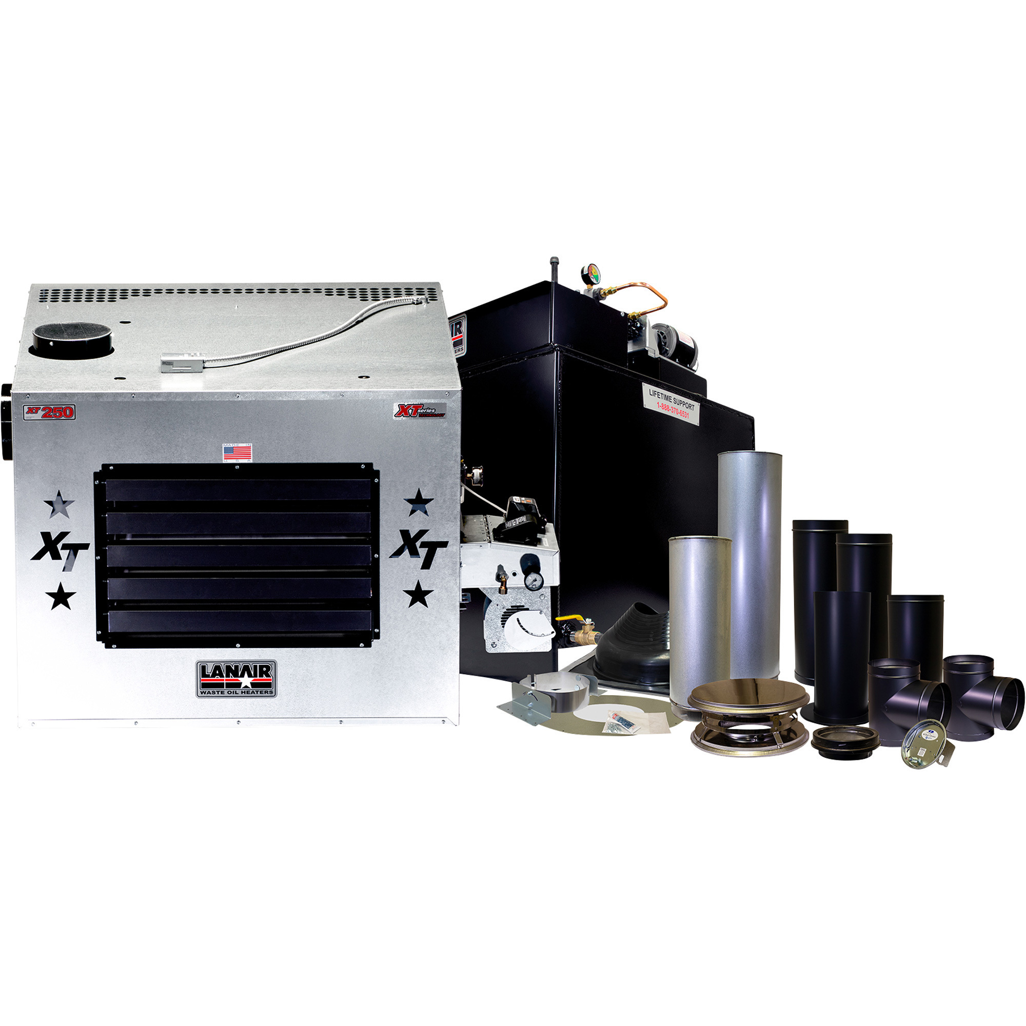 Lanair Waste Oil-Fired Thermostat-Controlled Heater Package 1, 250,000 BTU, 8500 Sq. Ft. Capacity, Model# XT-250 HEATER